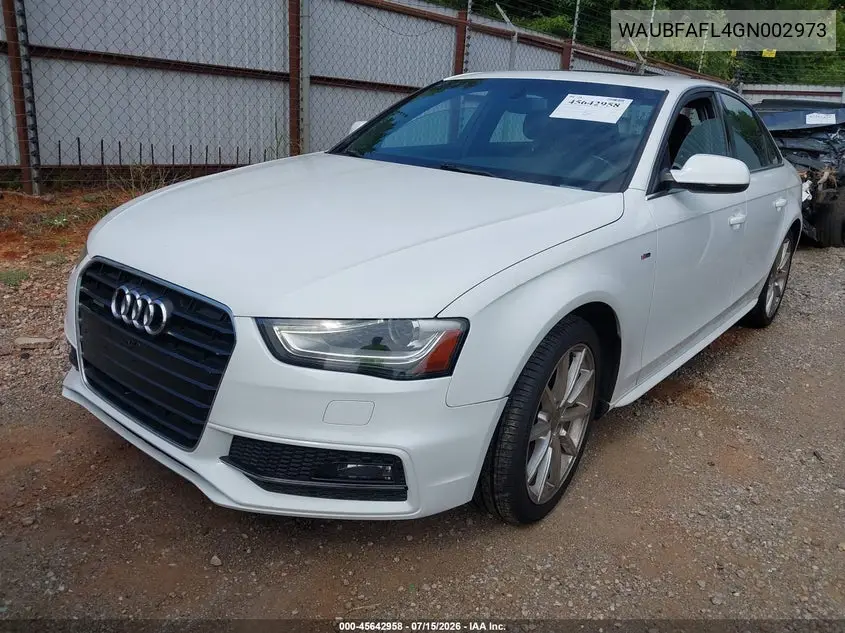 2016 Audi A4 Premium VIN: WAUBFAFL4GN002973 Lot: 45642958