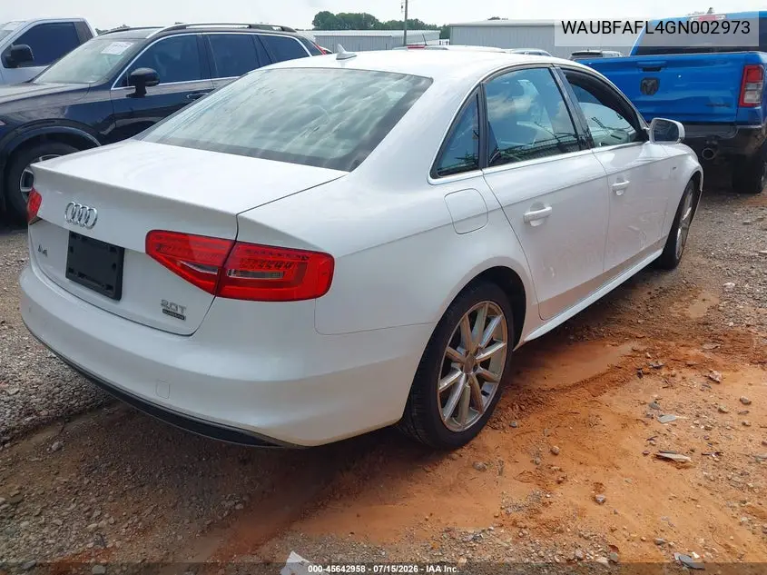 2016 Audi A4 Premium VIN: WAUBFAFL4GN002973 Lot: 45642958