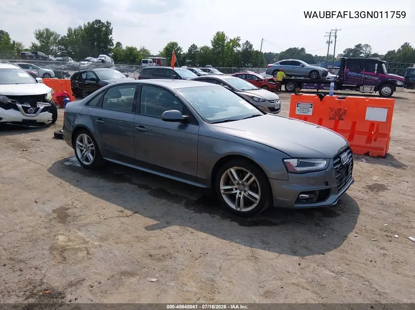 2016 Audi A4 Premium VIN: WAUBFAFL3GN011759 Lot: 45648861