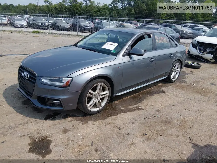 2016 Audi A4 Premium VIN: WAUBFAFL3GN011759 Lot: 45648861
