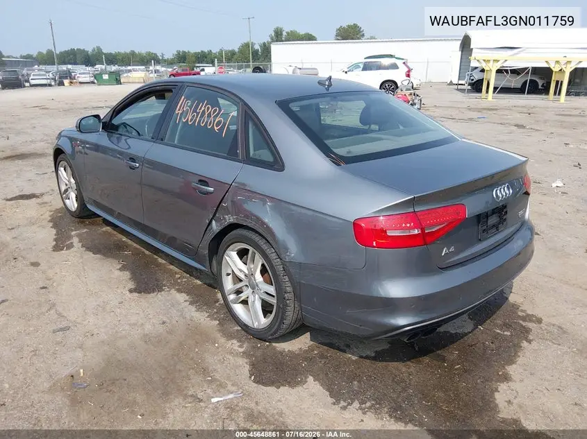 2016 Audi A4 Premium VIN: WAUBFAFL3GN011759 Lot: 45648861