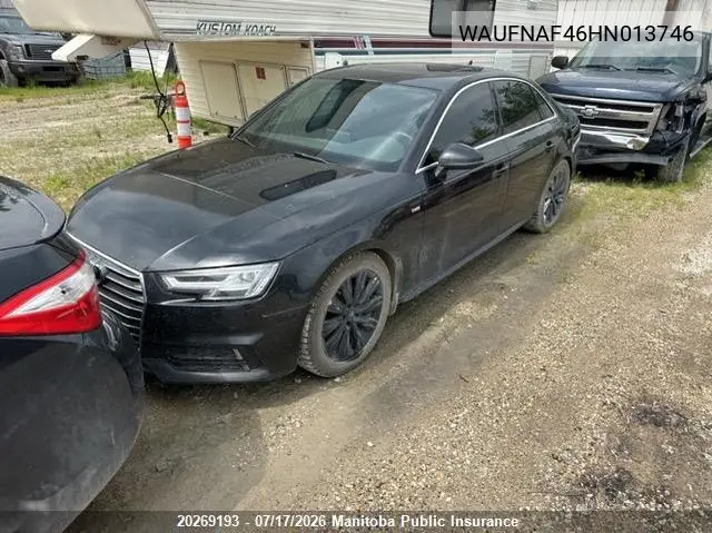 2017 Audi A4 2.0T Quattro VIN: WAUFNAF46HN013746 Lot: 20269193