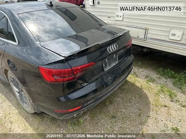2017 Audi A4 2.0T Quattro VIN: WAUFNAF46HN013746 Lot: 20269193