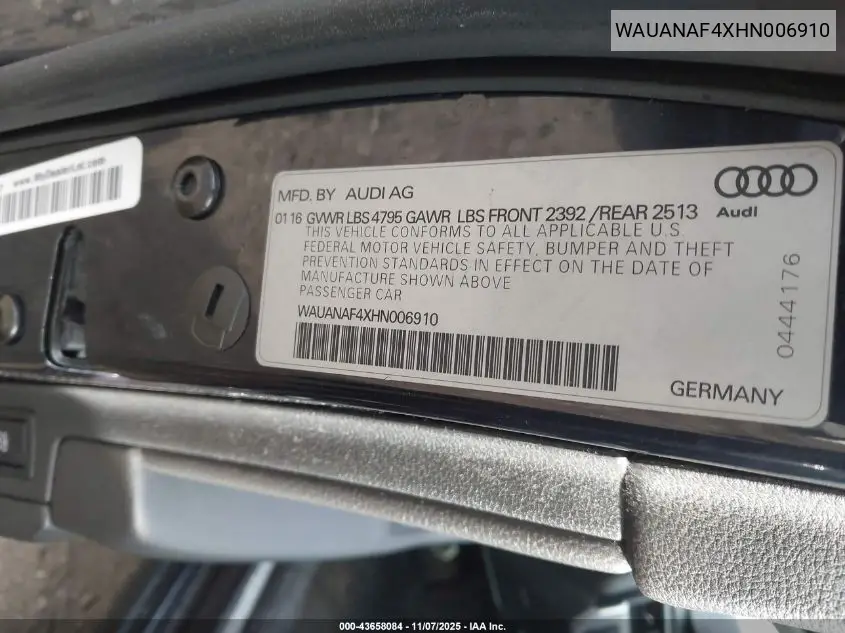 WAUANAF4XHN006910 2017 Audi A4 2.0T Premium
