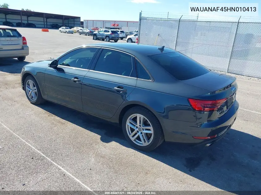 2017 Audi A4 Premium VIN: WAUANAF45HN010413 Lot: 45441321
