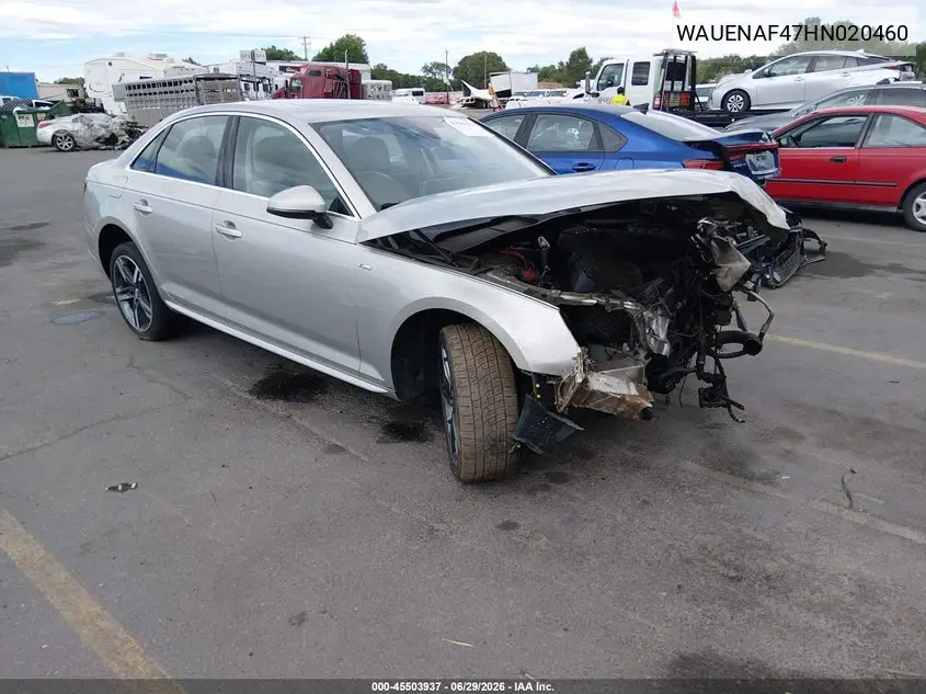 2017 Audi A4 Premium Plus VIN: WAUENAF47HN020460 Lot: 45503937