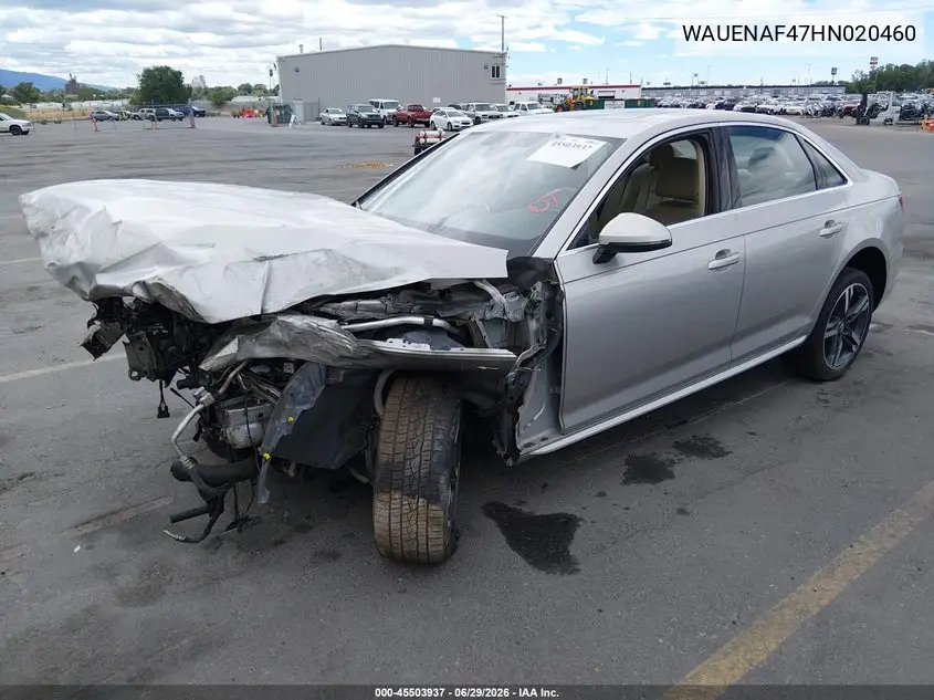 2017 Audi A4 Premium Plus VIN: WAUENAF47HN020460 Lot: 45503937