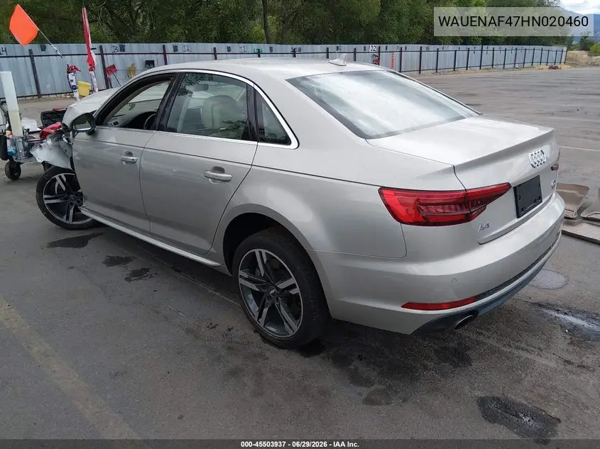 2017 Audi A4 Premium Plus VIN: WAUENAF47HN020460 Lot: 45503937