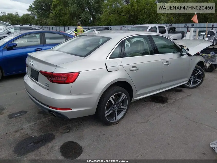 2017 Audi A4 Premium Plus VIN: WAUENAF47HN020460 Lot: 45503937