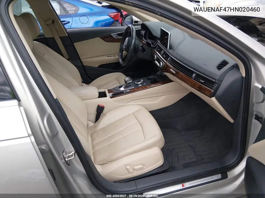2017 Audi A4 Premium Plus VIN: WAUENAF47HN020460 Lot: 45503937