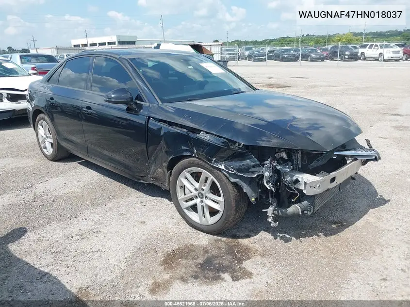 2017 Audi A4 Premium VIN: WAUGNAF47HN018037 Lot: 45521968