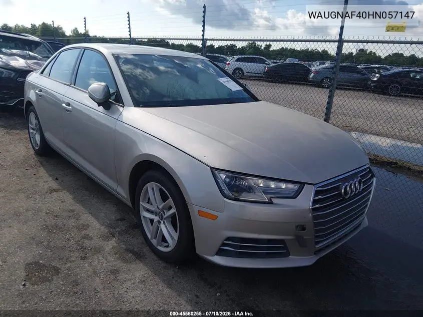 2017 Audi A4 Premium VIN: WAUGNAF40HN057147 Lot: 45560255