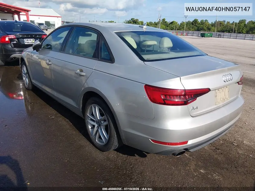 2017 Audi A4 Premium VIN: WAUGNAF40HN057147 Lot: 45560255