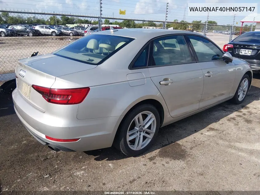 2017 Audi A4 Premium VIN: WAUGNAF40HN057147 Lot: 45560255