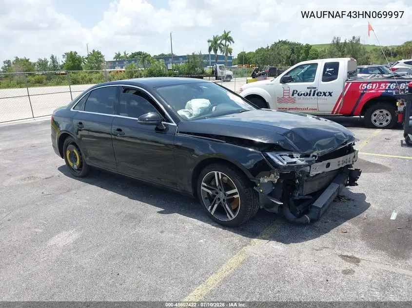 2017 Audi A4 Prestige VIN: WAUFNAF43HN069997 Lot: 45607422