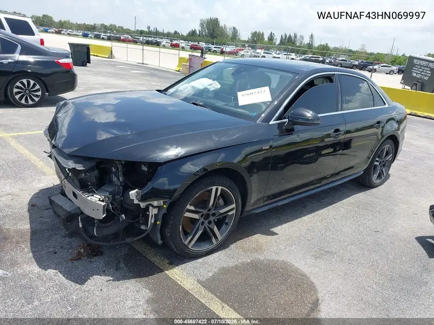 2017 Audi A4 Prestige VIN: WAUFNAF43HN069997 Lot: 45607422