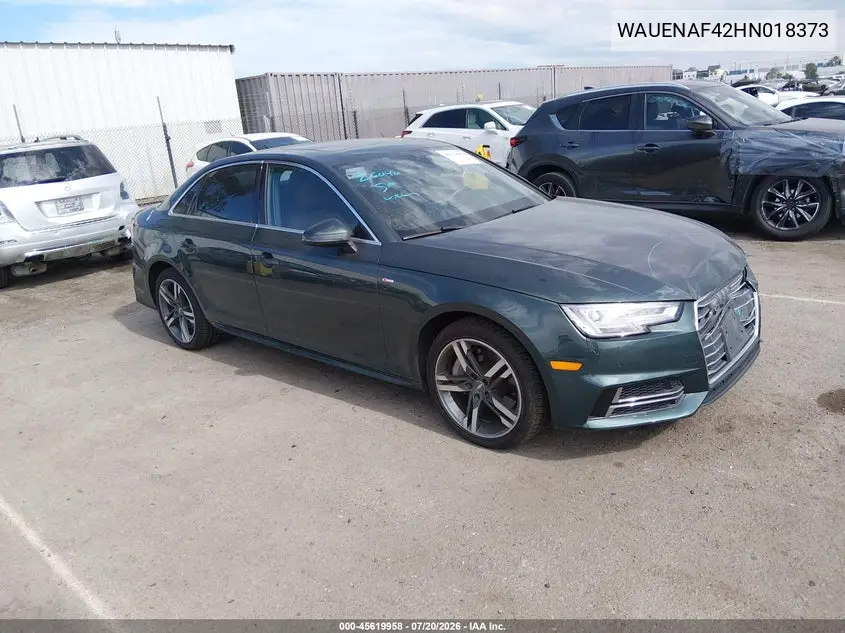 2017 Audi A4 Premium Plus VIN: WAUENAF42HN018373 Lot: 45619958