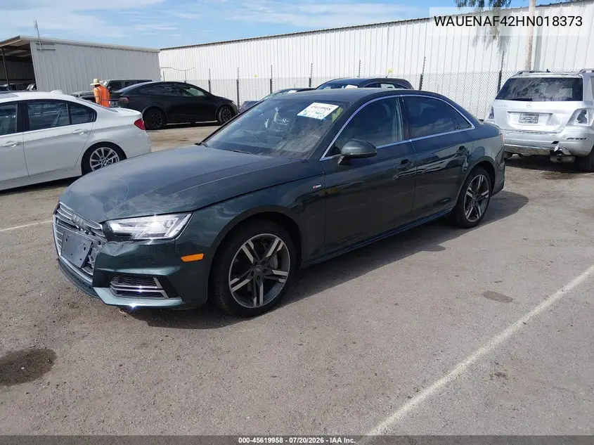 2017 Audi A4 Premium Plus VIN: WAUENAF42HN018373 Lot: 45619958