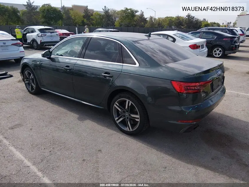 2017 Audi A4 Premium Plus VIN: WAUENAF42HN018373 Lot: 45619958