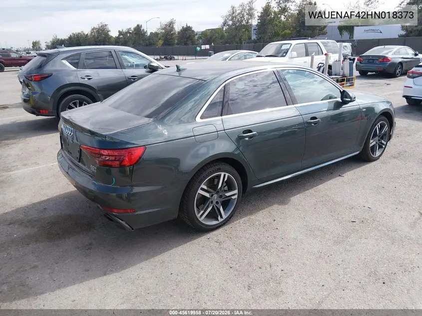 2017 Audi A4 Premium Plus VIN: WAUENAF42HN018373 Lot: 45619958