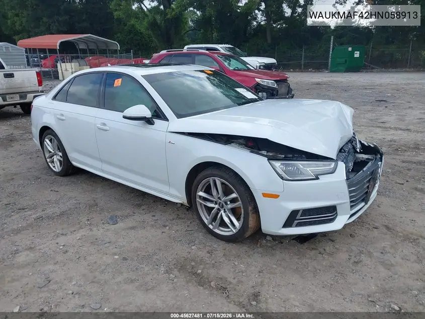 2017 Audi A4 Season Of Audi Ultra Premium VIN: WAUKMAF42HN058913 Lot: 45627481