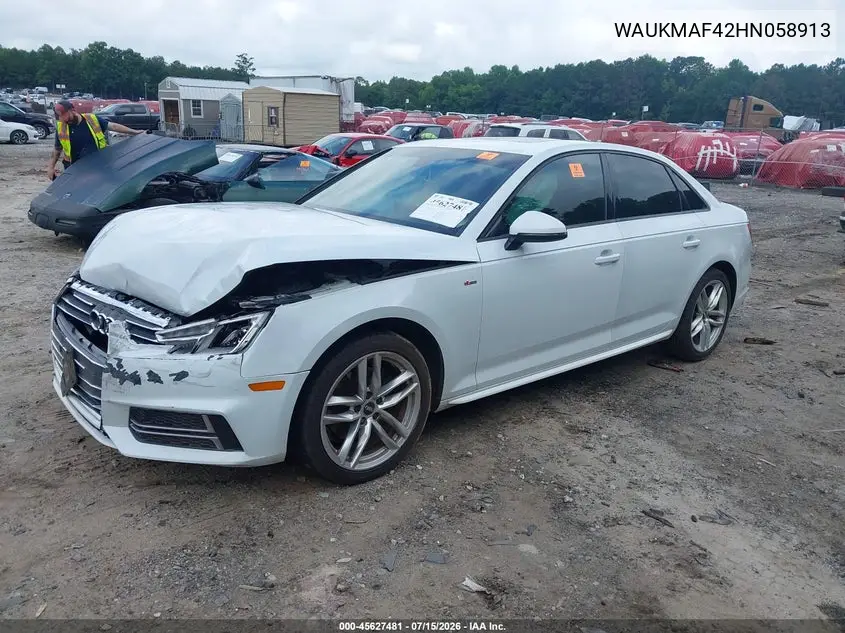 2017 Audi A4 Season Of Audi Ultra Premium VIN: WAUKMAF42HN058913 Lot: 45627481