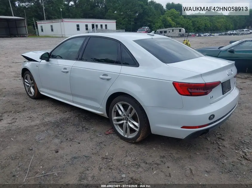 2017 Audi A4 Season Of Audi Ultra Premium VIN: WAUKMAF42HN058913 Lot: 45627481