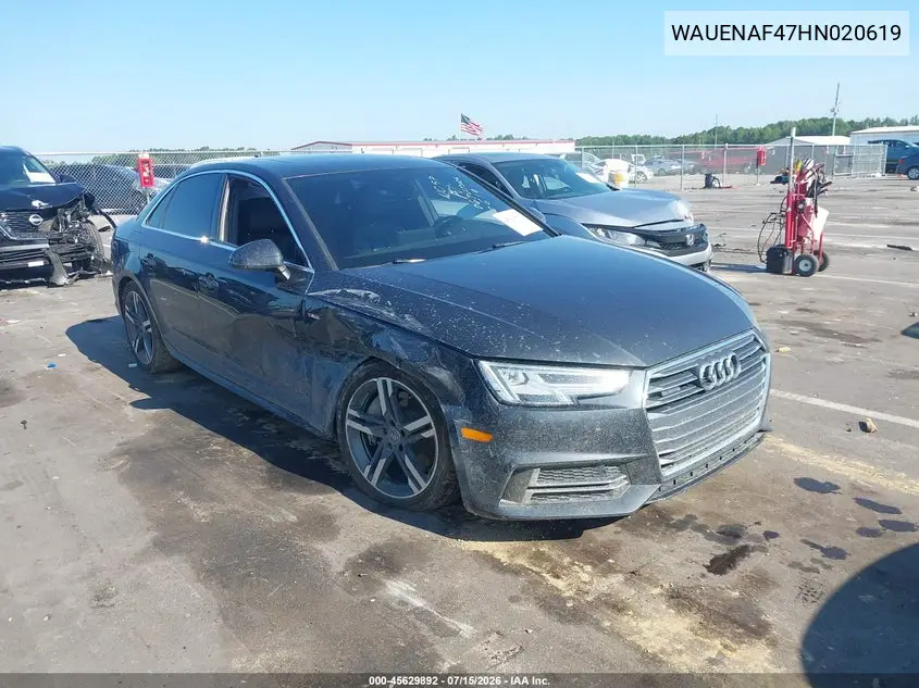 2017 Audi A4 Premium Plus VIN: WAUENAF47HN020619 Lot: 45629892