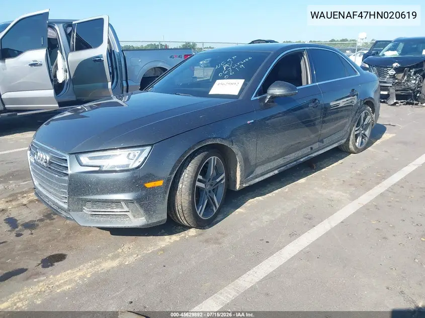 2017 Audi A4 Premium Plus VIN: WAUENAF47HN020619 Lot: 45629892