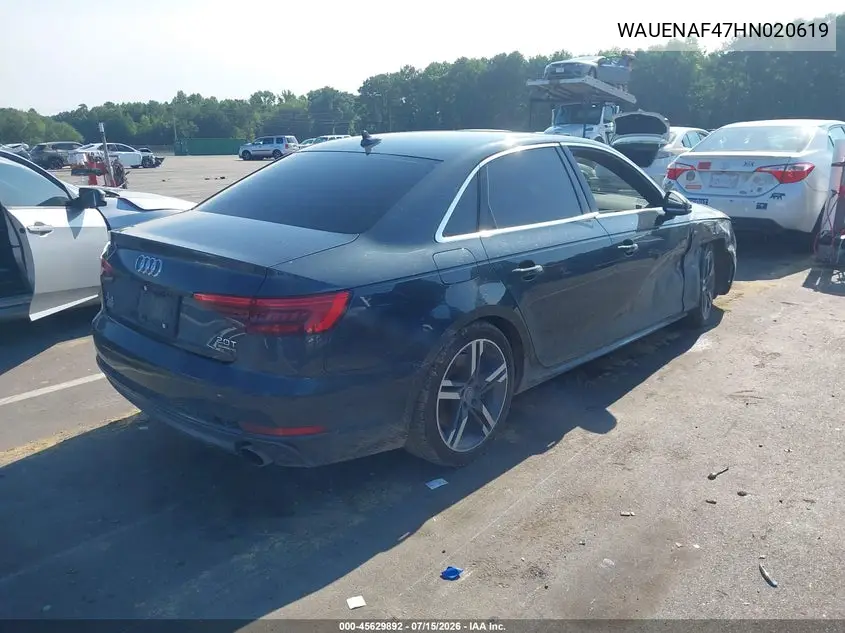 2017 Audi A4 Premium Plus VIN: WAUENAF47HN020619 Lot: 45629892