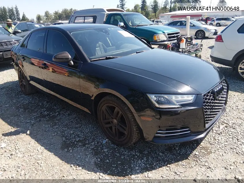 2017 Audi A4 Premium VIN: WAUGNAF41HN000648 Lot: 45638959