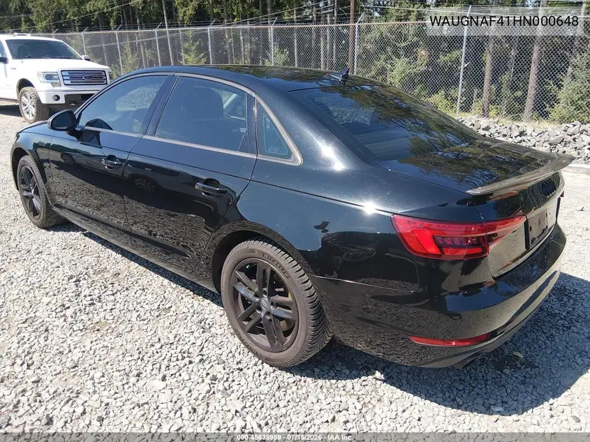 2017 Audi A4 Premium VIN: WAUGNAF41HN000648 Lot: 45638959