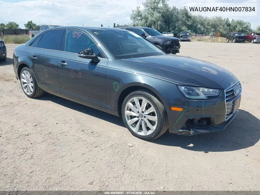 2017 Audi A4 Premium VIN: WAUGNAF40HN007834 Lot: 45659097