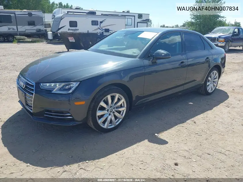2017 Audi A4 Premium VIN: WAUGNAF40HN007834 Lot: 45659097