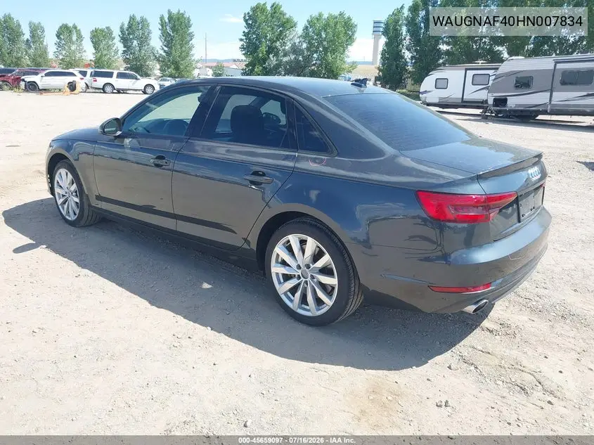 2017 Audi A4 Premium VIN: WAUGNAF40HN007834 Lot: 45659097