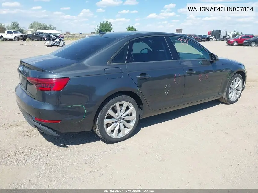 2017 Audi A4 Premium VIN: WAUGNAF40HN007834 Lot: 45659097