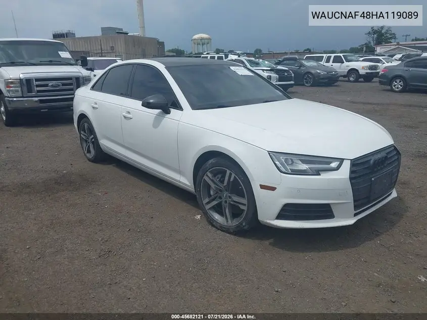2017 Audi A4 2.0T Technik VIN: WAUCNAF48HA119089 Lot: 45682121