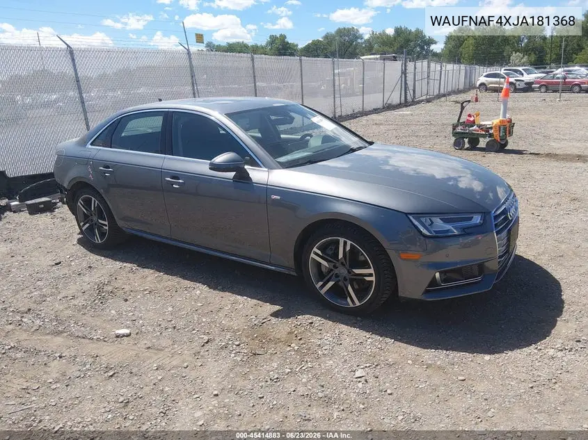 2018 Audi A4 2.0T Premium VIN: WAUFNAF4XJA181368 Lot: 45414883