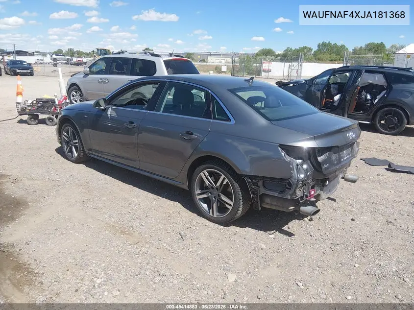 2018 Audi A4 2.0T Premium VIN: WAUFNAF4XJA181368 Lot: 45414883