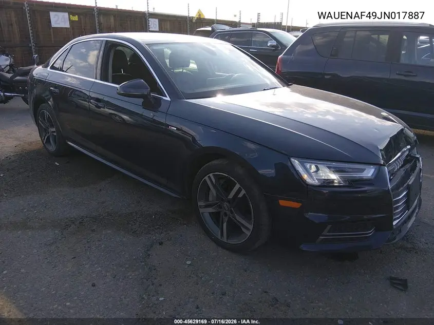 2018 Audi A4 2.0T Premium/2.0T Tech Premium VIN: WAUENAF49JN017887 Lot: 45629169