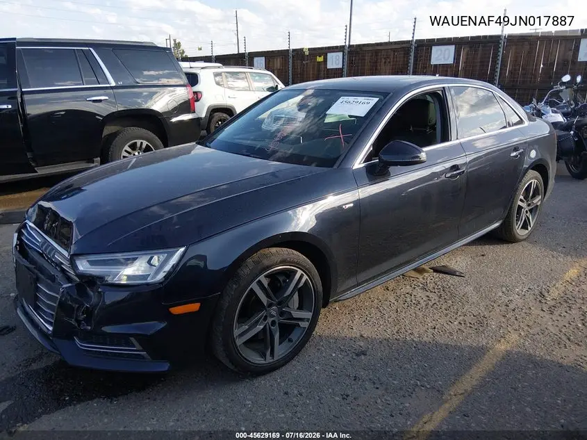 2018 Audi A4 2.0T Premium/2.0T Tech Premium VIN: WAUENAF49JN017887 Lot: 45629169