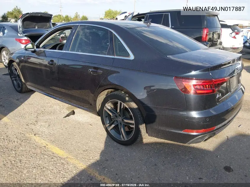 2018 Audi A4 2.0T Premium/2.0T Tech Premium VIN: WAUENAF49JN017887 Lot: 45629169
