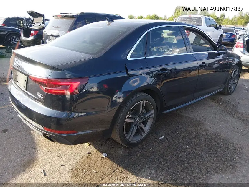 2018 Audi A4 2.0T Premium/2.0T Tech Premium VIN: WAUENAF49JN017887 Lot: 45629169