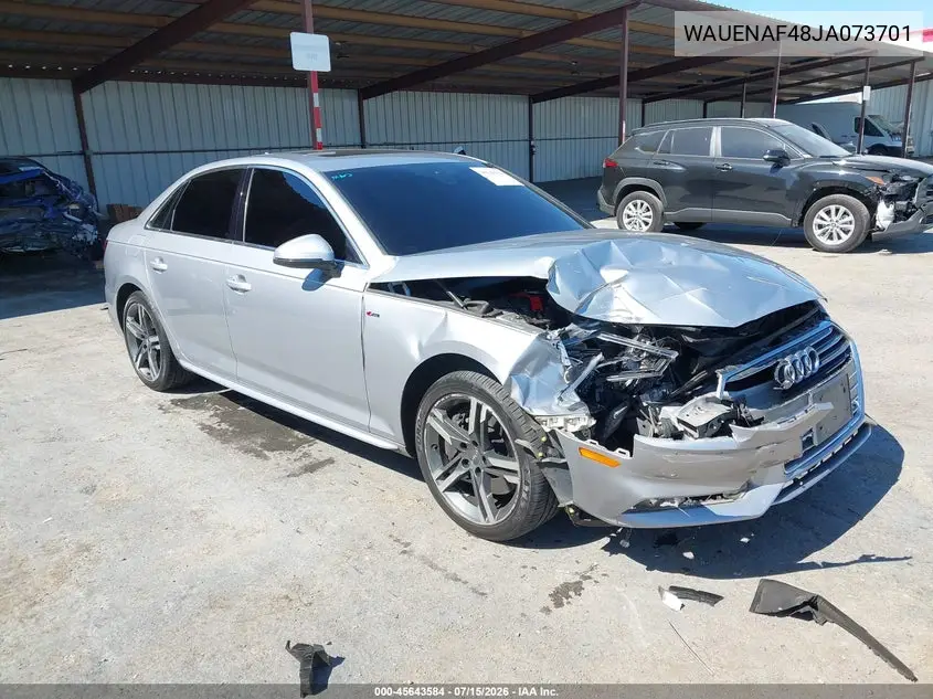 2018 Audi A4 2.0T Premium/2.0T Tech Premium VIN: WAUENAF48JA073701 Lot: 45643584