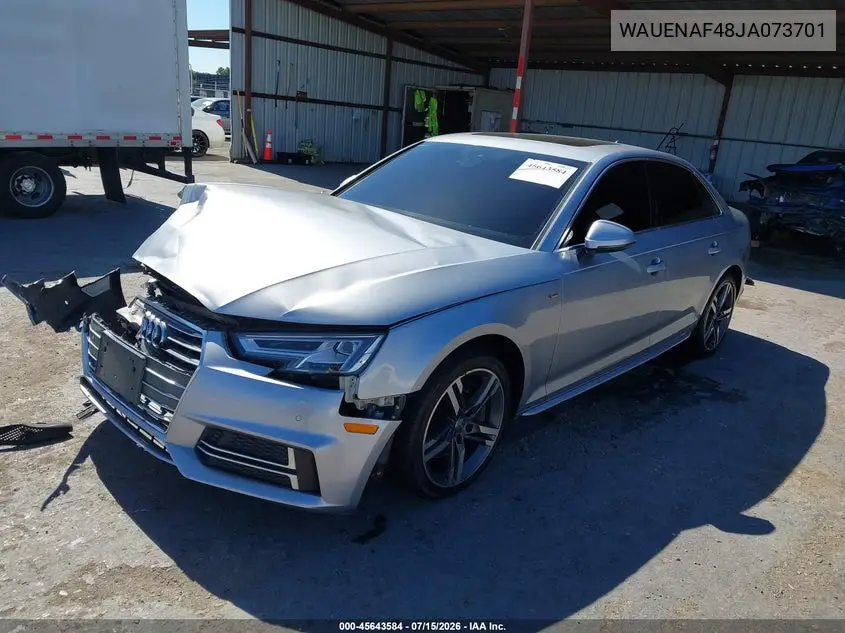 2018 Audi A4 2.0T Premium/2.0T Tech Premium VIN: WAUENAF48JA073701 Lot: 45643584