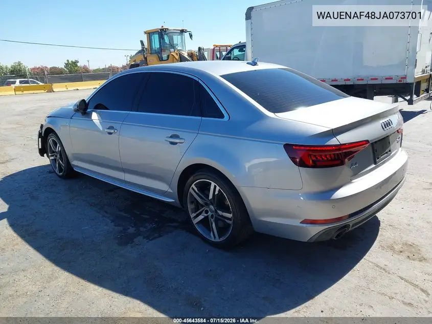 2018 Audi A4 2.0T Premium/2.0T Tech Premium VIN: WAUENAF48JA073701 Lot: 45643584