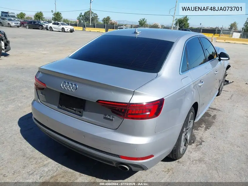 2018 Audi A4 2.0T Premium/2.0T Tech Premium VIN: WAUENAF48JA073701 Lot: 45643584