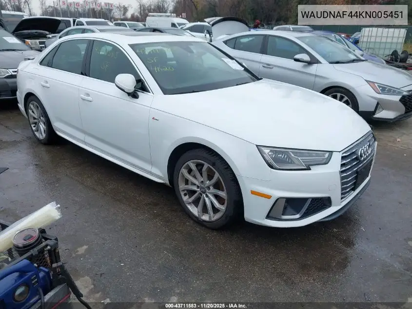 WAUDNAF44KN005451 2019 Audi A4 45 Premium