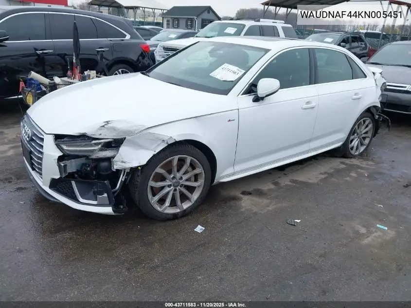 WAUDNAF44KN005451 2019 Audi A4 45 Premium