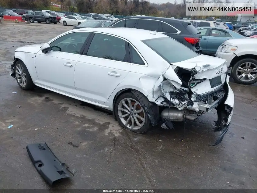 WAUDNAF44KN005451 2019 Audi A4 45 Premium